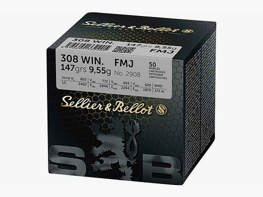 Sellier & Bellot .308 Win. Pełnopłaszczowy 9,5g/147grs. Cena hurtowa od 10 opakowań za 44€ za opakowanie