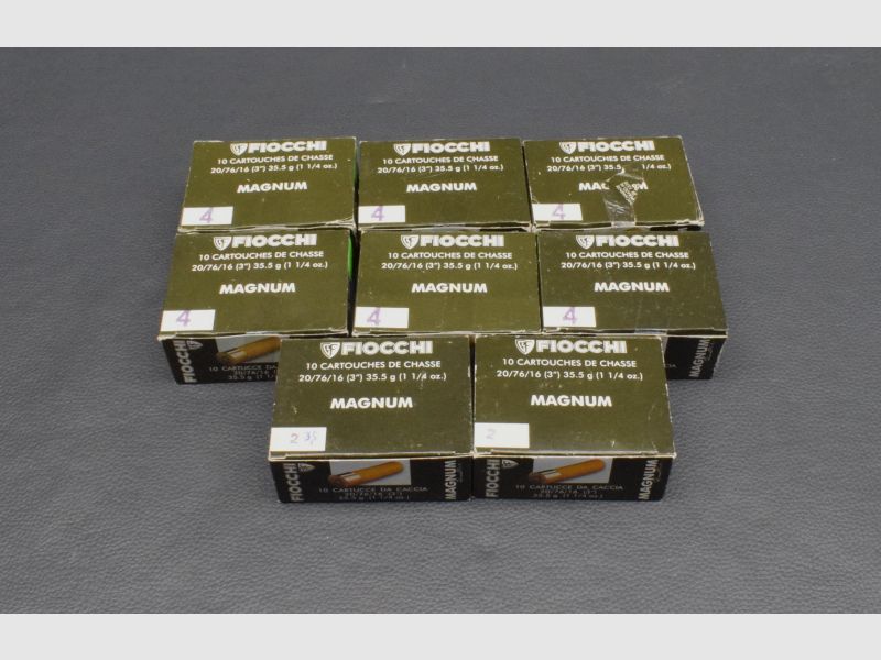 80 Schrotpatronen, Konvolut Fiocchi Magnum, Kaliber 20/76, 3,75/3,25mm, 35,5g, zum Sonderpreis!