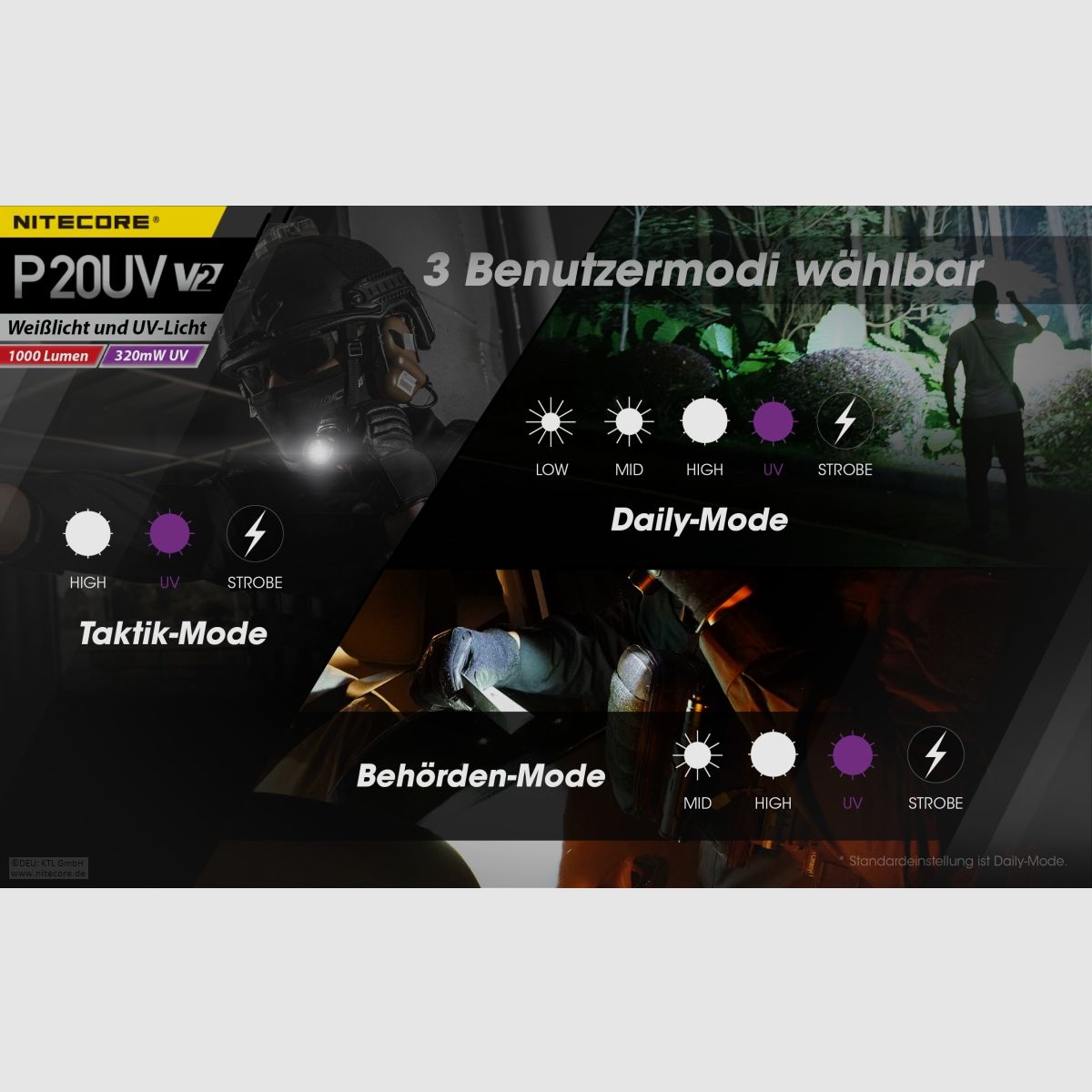 Nitecore P20UVV2 Taschenlampe P20UV V2 1000 Lumen UV Licht