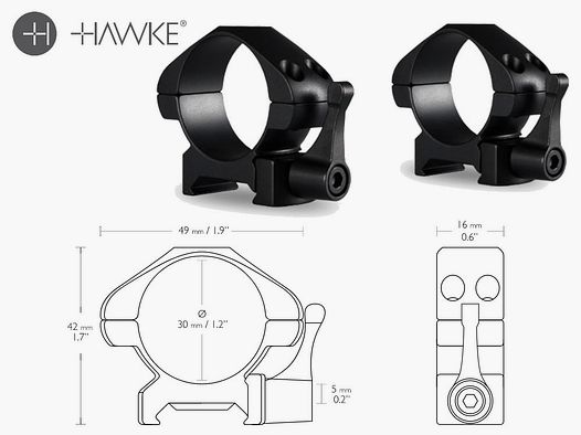 HAWKE Zielfernrohrmontage Stahl, fĂĽr Weaverschiene, 30 mm Durchmesser, flach, Schnellverschluss