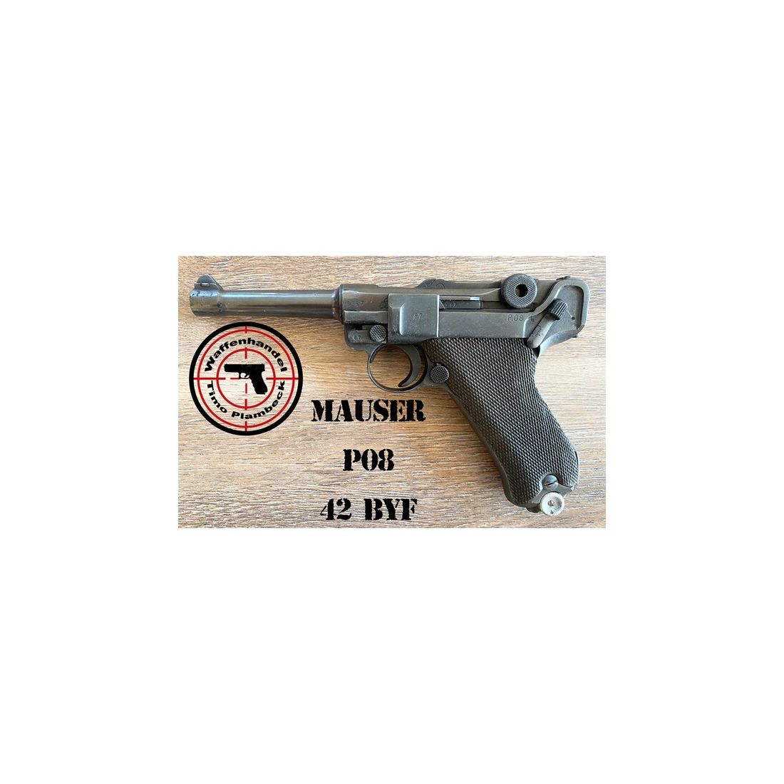 halbautom. Pistole Mauser P08 mit dem Code "42 - byf" im Kaliber 9mmLuger mit gültigen Beschuss