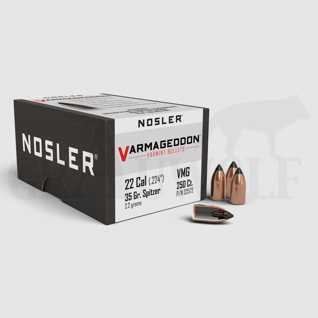 .224 / 5,6 mm 35 gr / 2,3 g Nosler Varmageddon FB Polymerspitze Geschosse 250 Stück