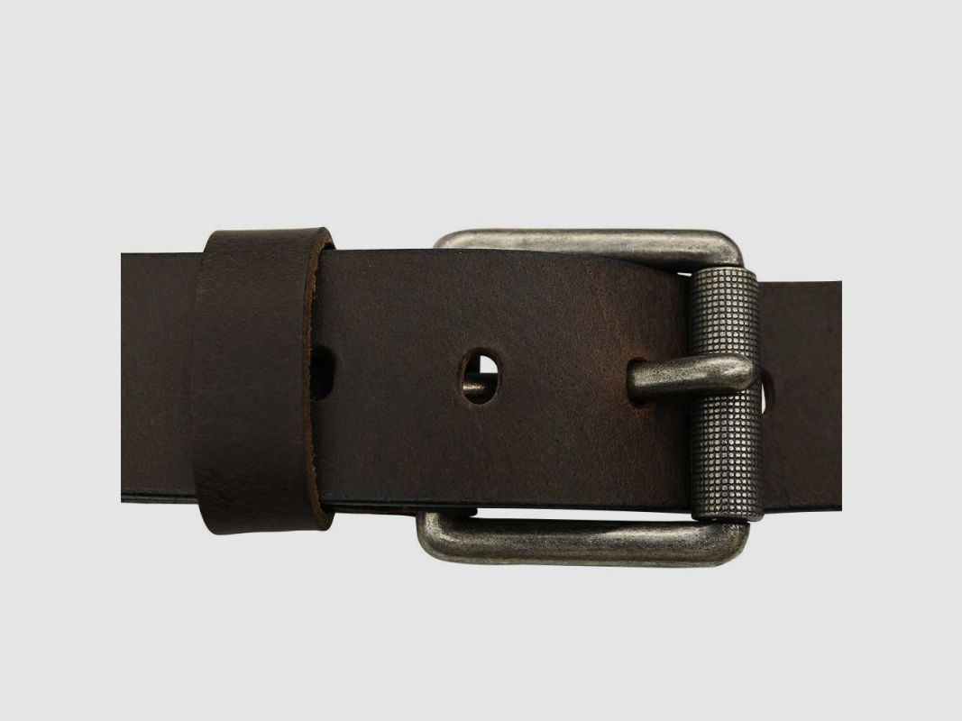 Cintura in pelle di bufalo marrone 120 cm - Fibbia a rullo, immagine 3 di 4