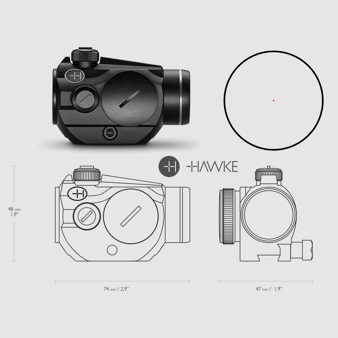 Red Dot Rotpunktvisier Leuchtpunktvisier Hawke Vantage 1x20, fĂĽr 9 - 11 mm Prismenschiene