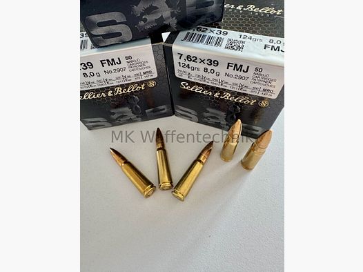 Sellier & Bellot munitions de cartouches 7,62x39 FMJ 8,0g 50 pièces