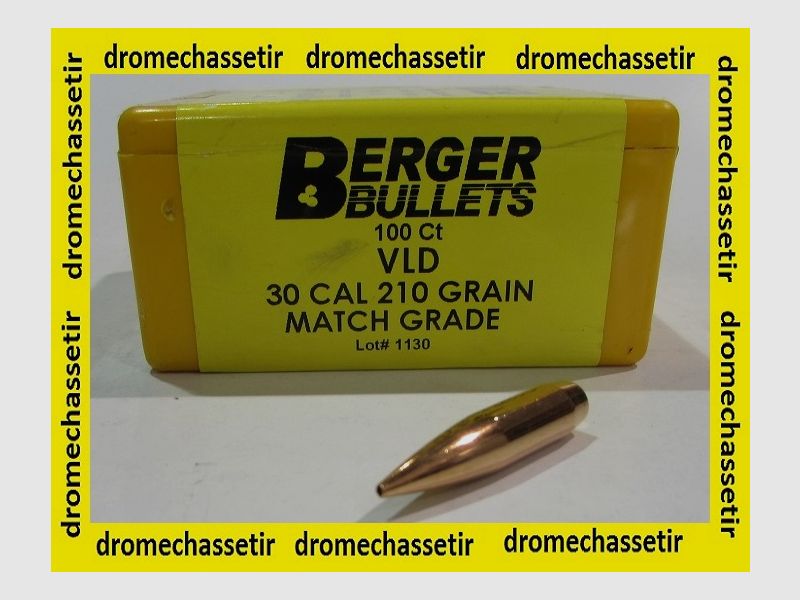 boite de 100 ogives Berger, cal 30, 210 grains VLD Match Hunting (BTHP)