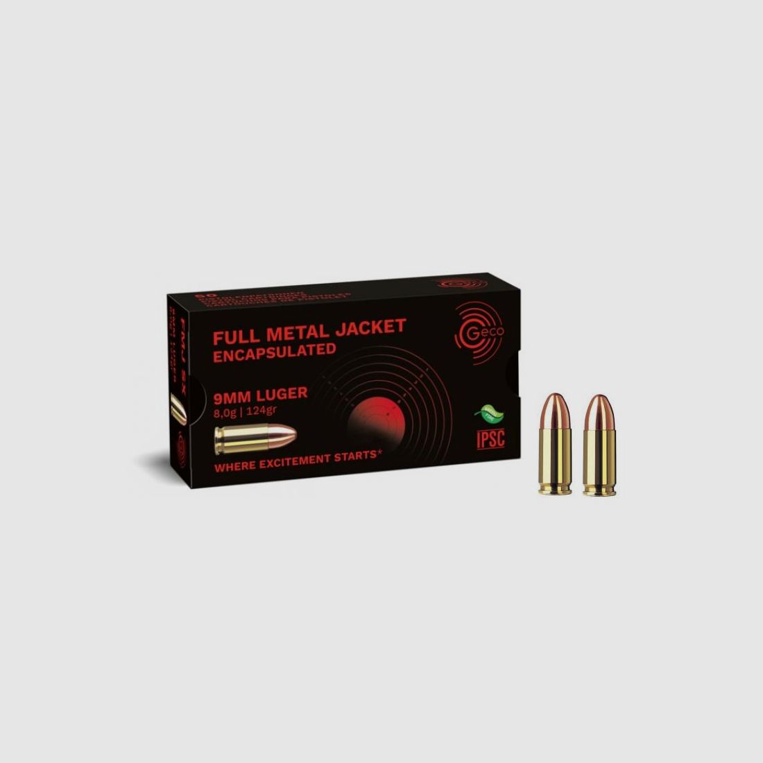 GECO TMJ Kapselmunition SINTOX Kaliber 9 mm Luger / 9 x 19 / 9 mm para 124 GRS, Bild 1 von 2