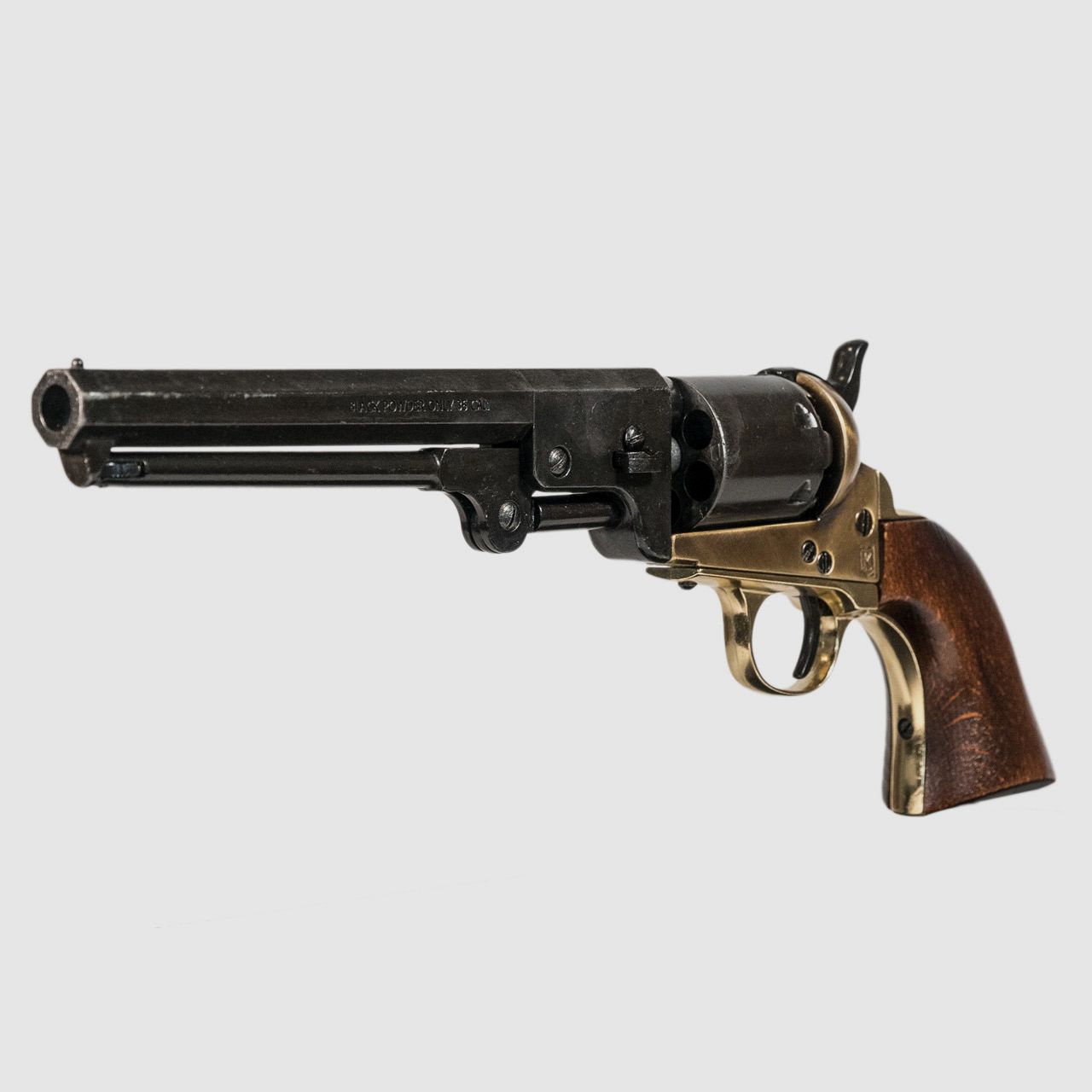 Deko Perkussionsrevolver Kolser Colt Navy 1851 schwarz messing Holzoptikgriffschalen