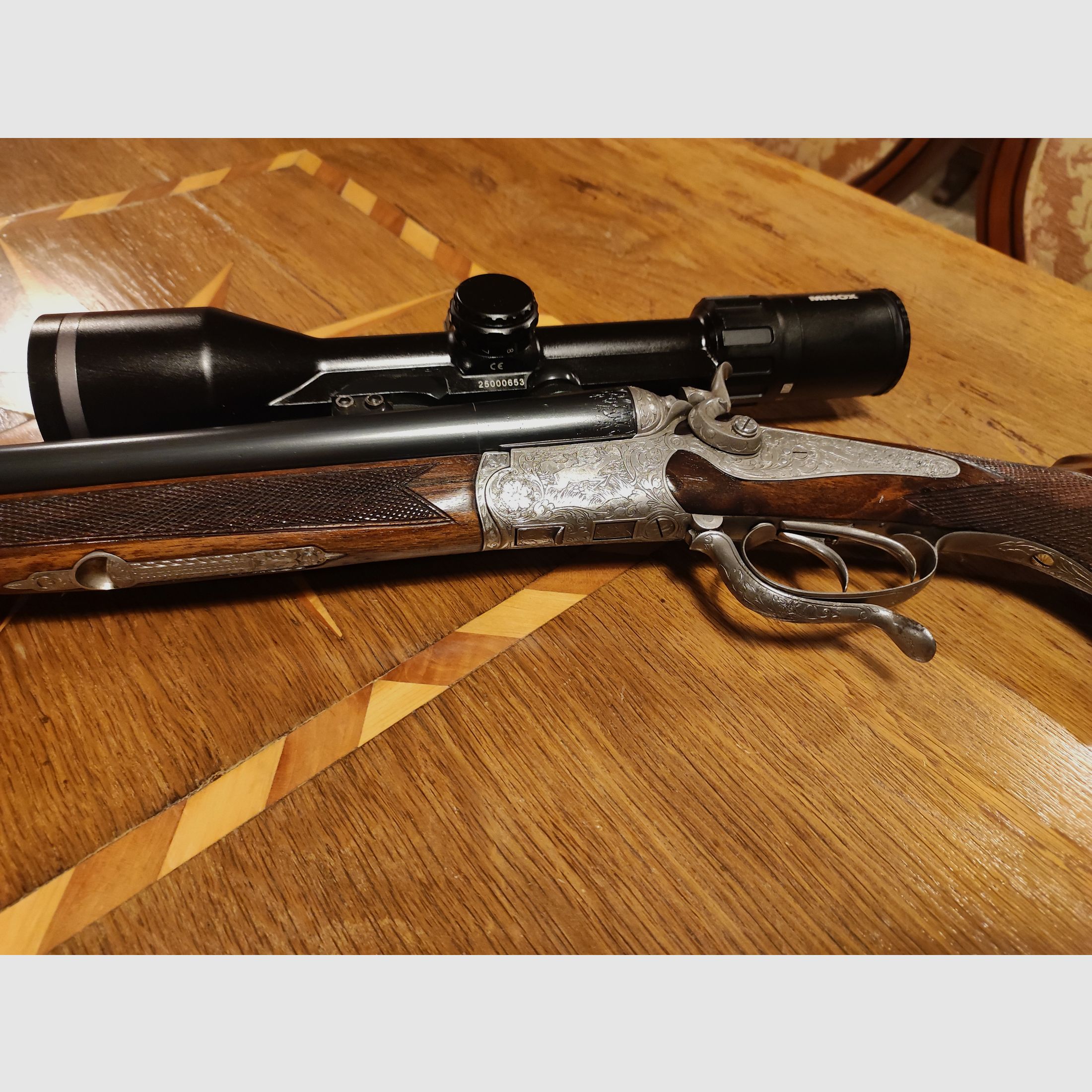 Neuwertiger Ferlacher Drilling 5,6x50R Mag 16/70 Hahndrilling Rouxverschluss kein Krieghoff Blaser Merkel Nimrod Suhl Simson Collath