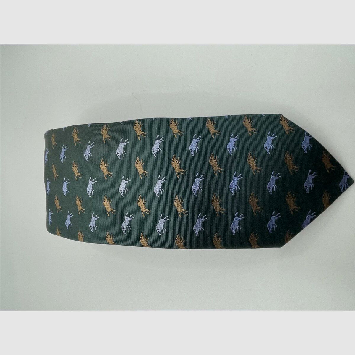 Robert Keyte Krawatte 100% Seide grn Motiv beige und silber Wildschwein