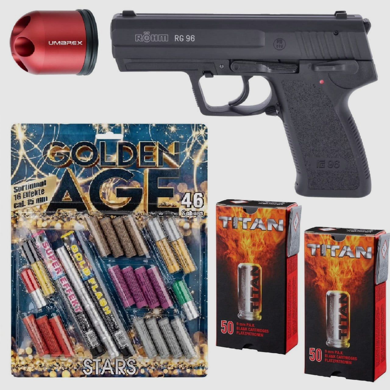 Pacchetto Combinato di Fuochi d'Artificio di Capodanno Röhm RG 96 Pistola a Salve