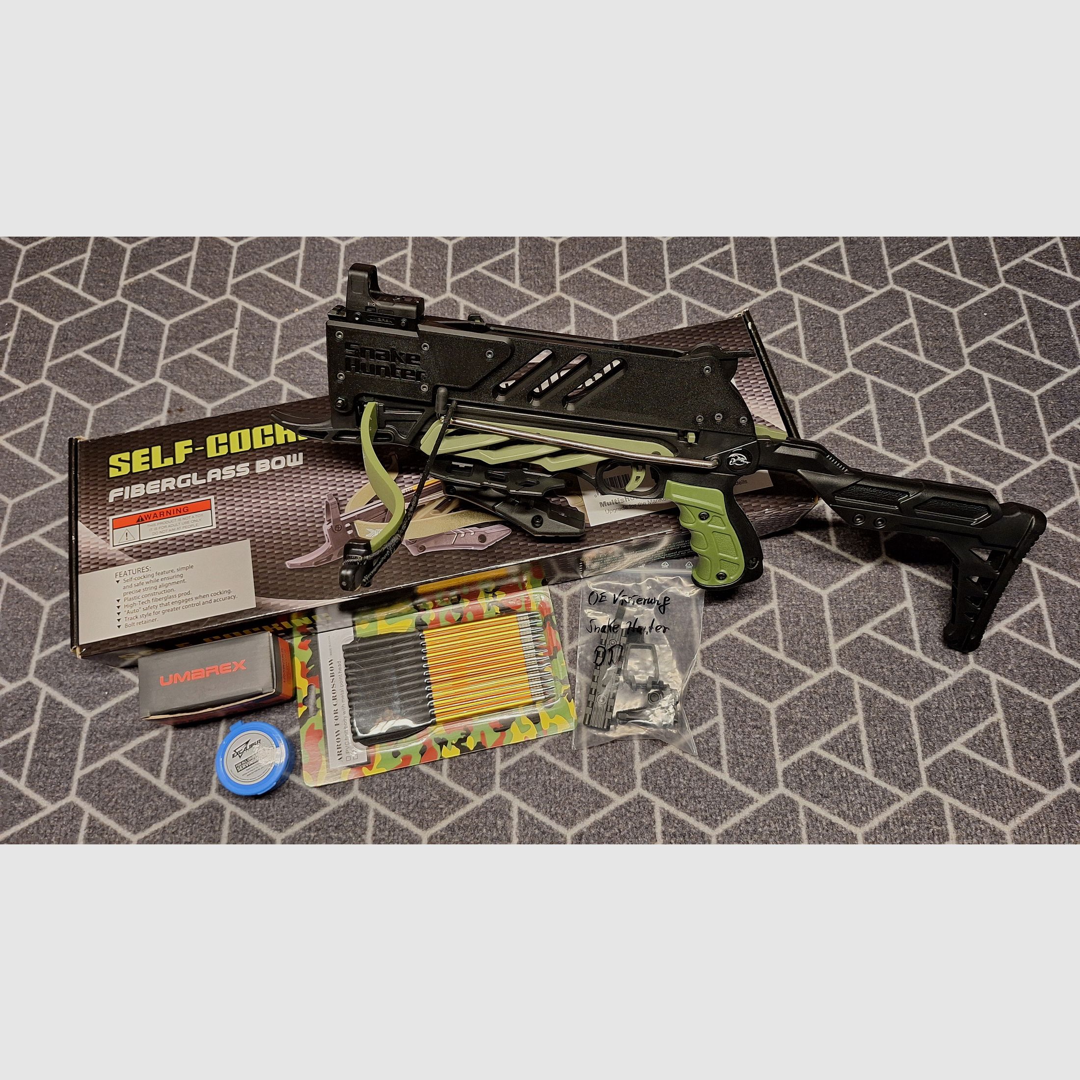 Pistolen-Armbrust "Snake Hunter" 7Schuß Magazin/Red Dot/Tasche-NEU!