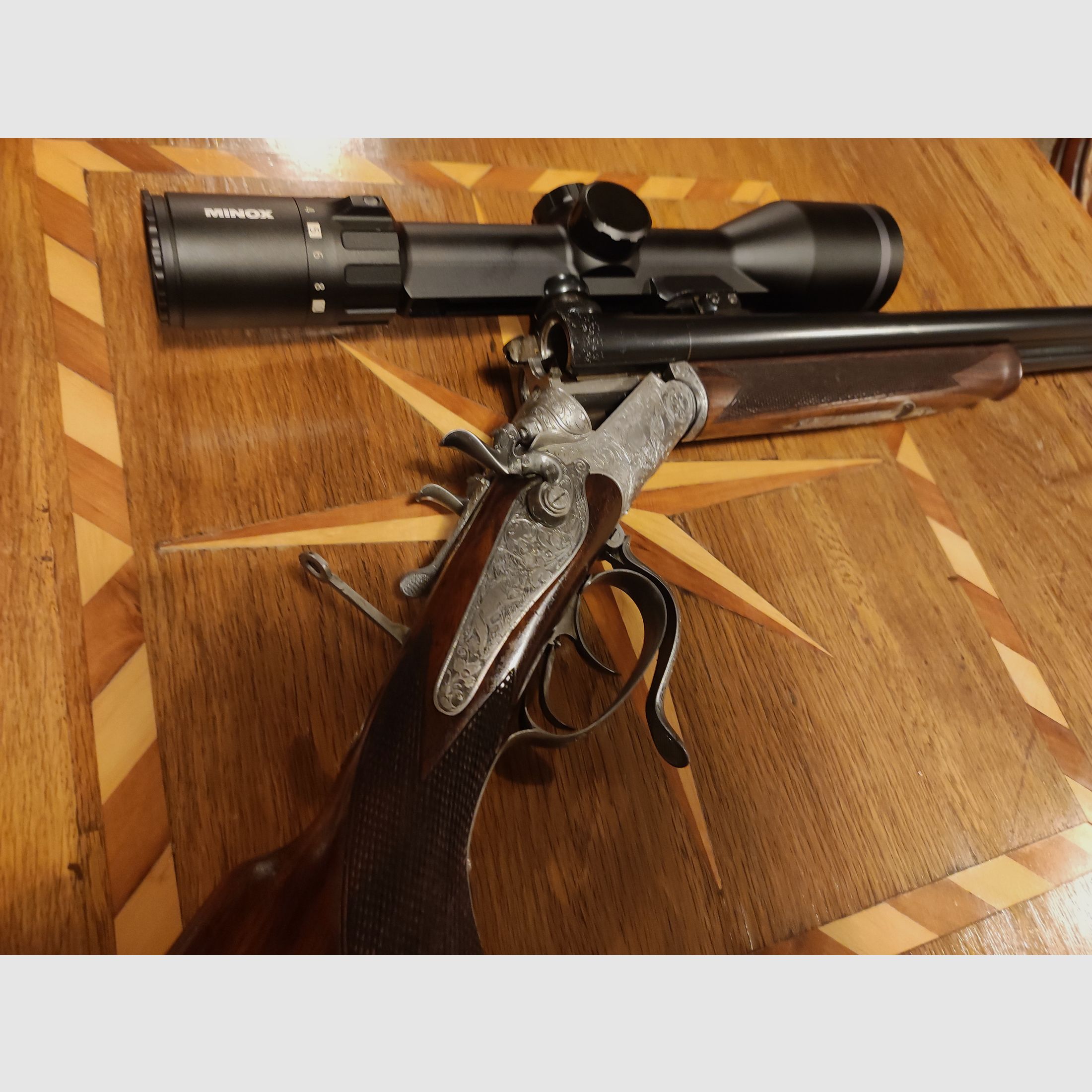 Neuwertiger Ferlacher Drilling 5,6x50R Mag 16/70 Hahndrilling Rouxverschluss kein Krieghoff Blaser Merkel Nimrod Suhl Simson Collath