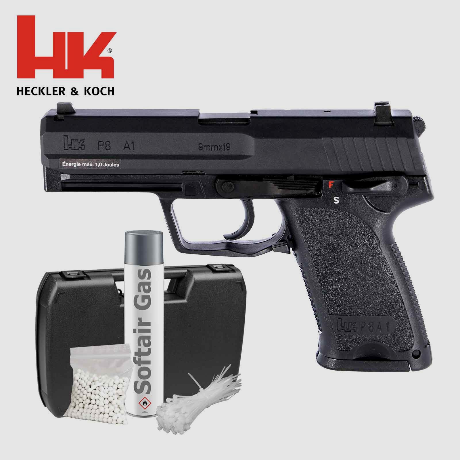 Komplettset VFC Heckler & Koch P8 A1 Softair-Pistole Schwarz Kaliber 6 mm BB Gas Blowback (P18)