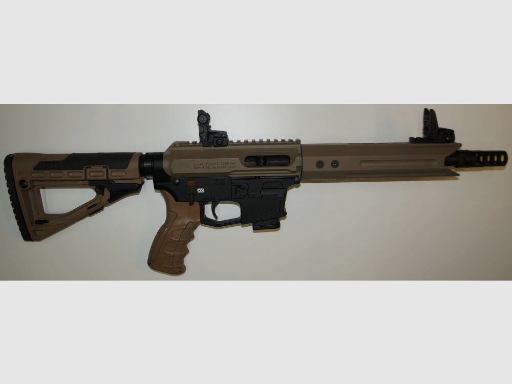 GWMH Selbstladebüchse GWMH SPC-SPORTER A4 10" (SWISS PISTOL CARBINE) FDE Kal.9x19 AR15 Glock Magazin
