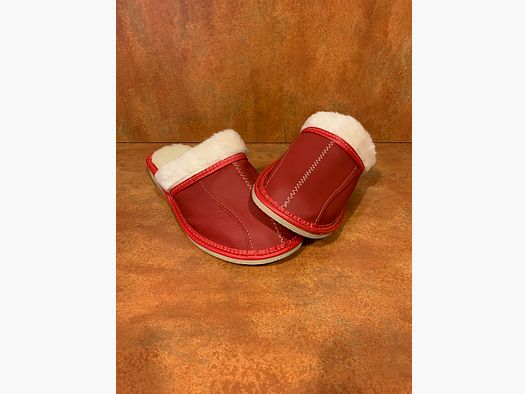 Lederen huis pantoffels met Wol, Rood