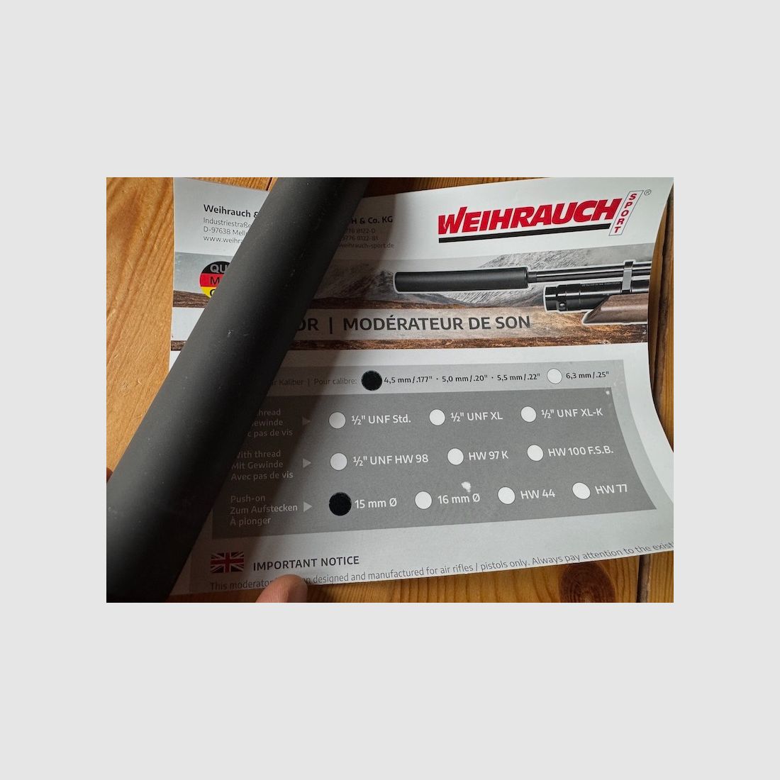 Silenziatore per Weihrauch Hw35 15mm/da avvitare