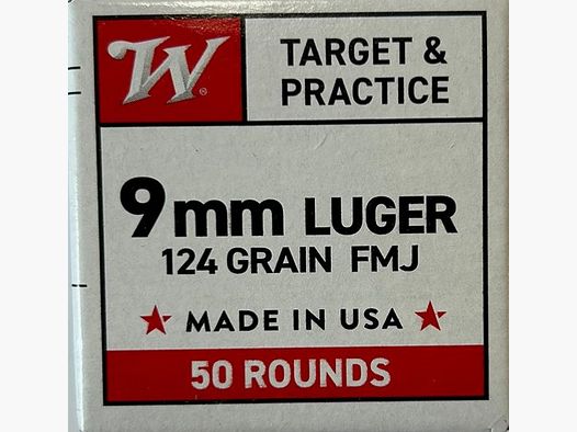 Winchester 9mm luger FMJ 124grs - 50 cartouches