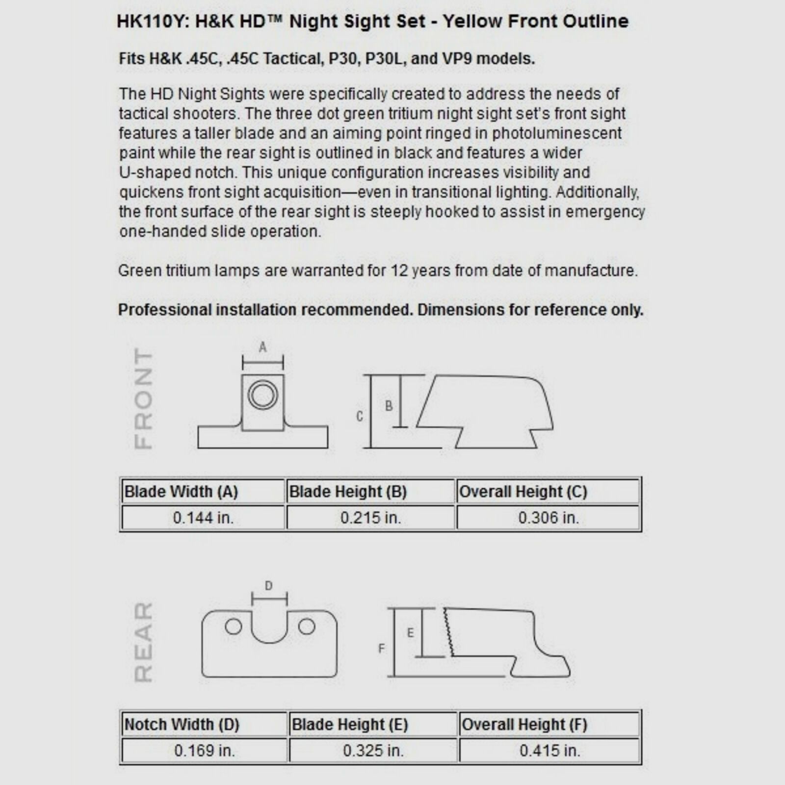 Trijicon	 N-Visierset HD XR gelb H&K Pistole