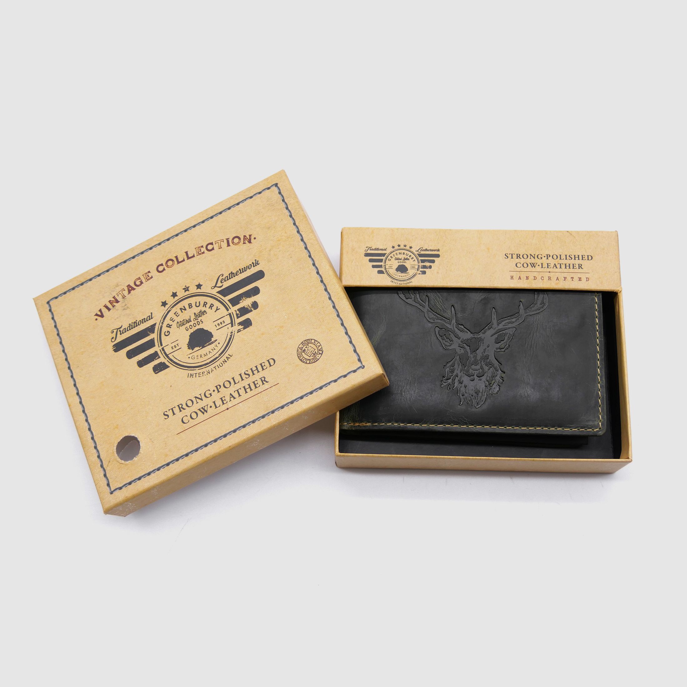 Greenburry Leder Geldbörse olive Vintage Animal Collection Royal Stag Hirsch 1705-rs-30