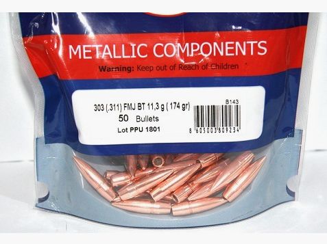 PPU Geschosse .303 - .311 in 174 Grain / 11,3 Gramm FMJ BT - 50 St. #B-143