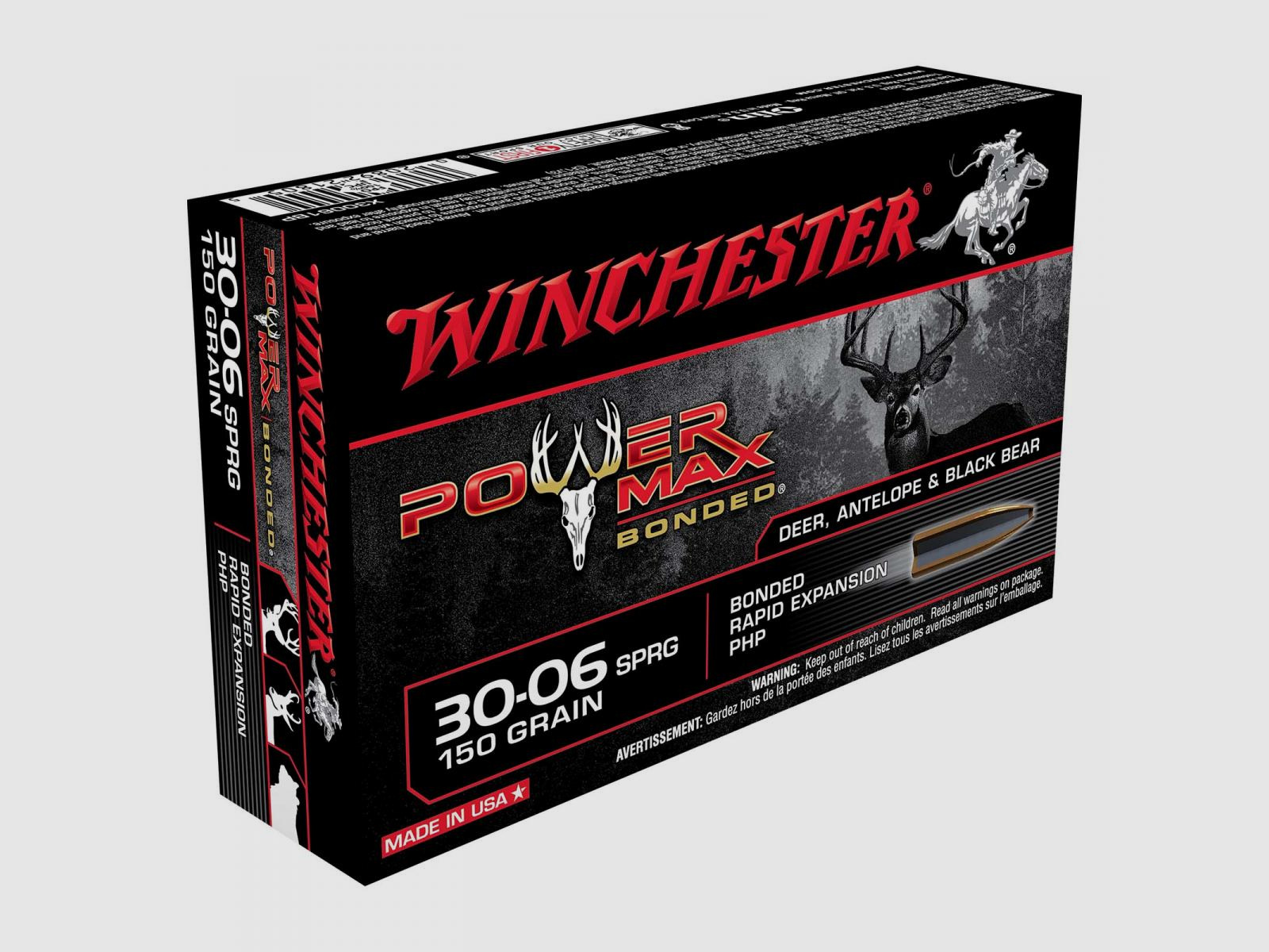 Winchester Power Max Bonded .30-06 Sprg. 150GR Bonded Rapid Expansion PHP 20 cartouches