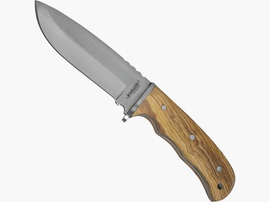 Cuchillo con mango de madera de olivo y funda de cuero