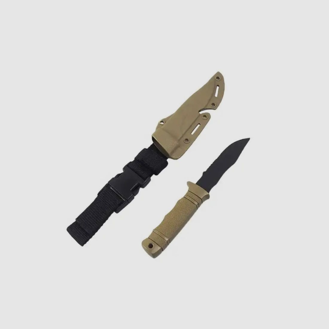 Cuchillo de entrenamiento "Curved" con funda color bronce