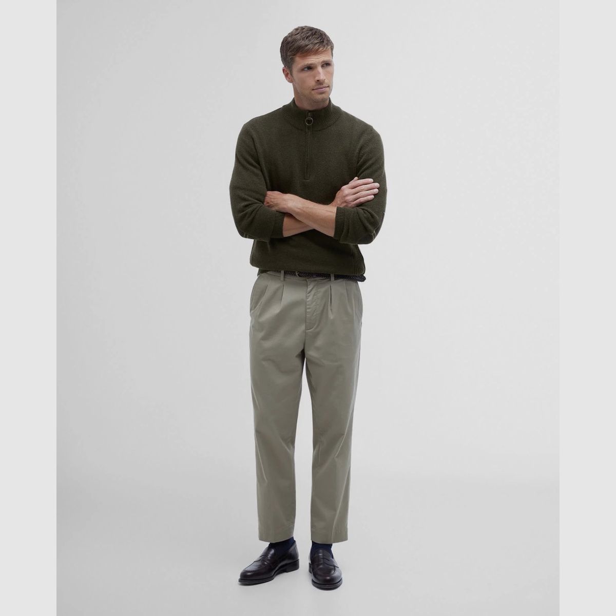 BARBOUR Holden Half Zip Sweater Olive Marl