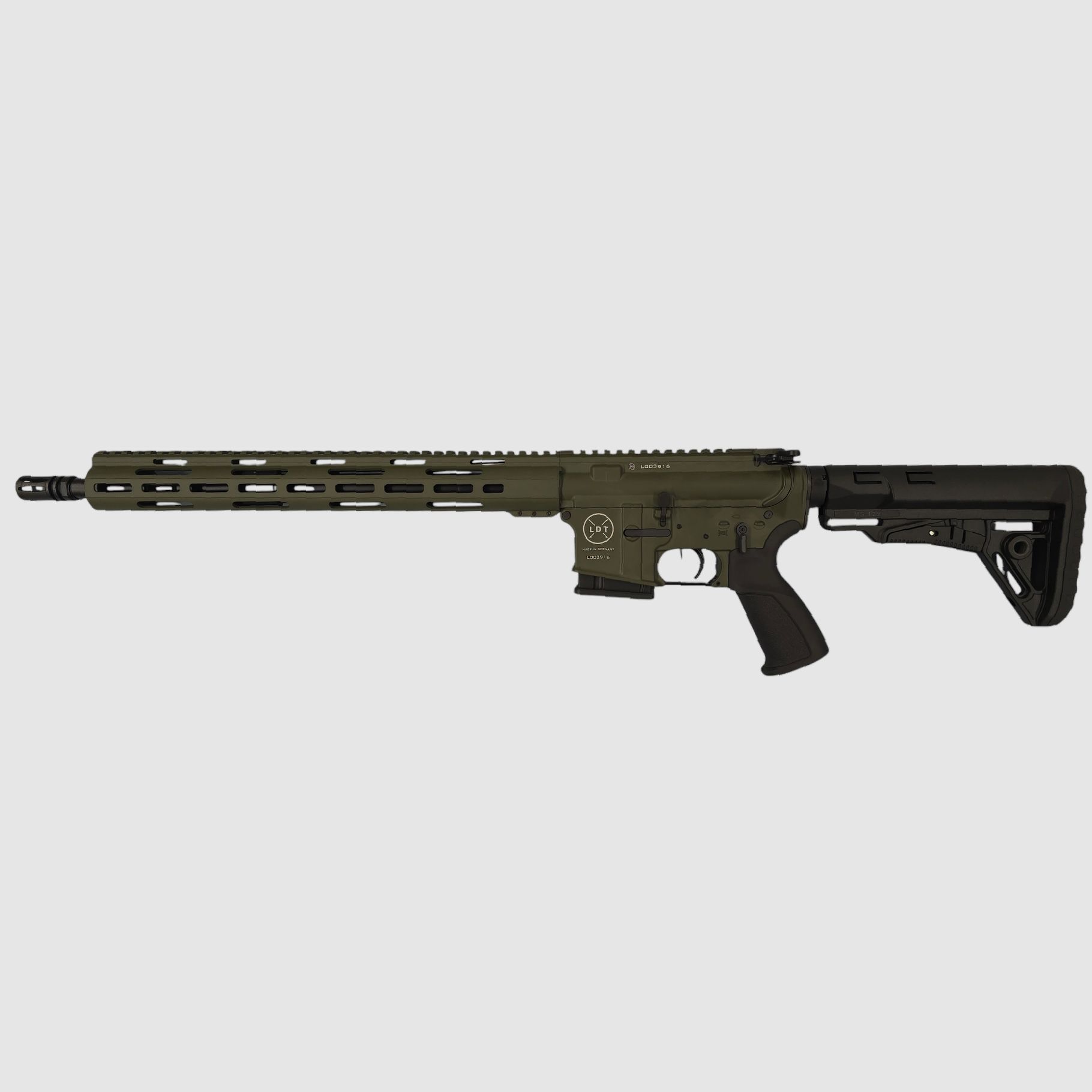 OD GREEN: Lux Def Tec LDT L5L with long handguard AR15 16.75" semi-automatic rifle caliber 223Rem RRP: €1769