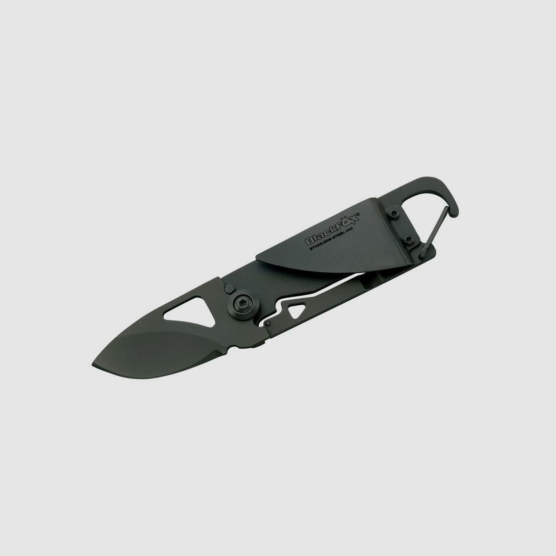 BlackFox folding knife, 440, frame lock integrated carabiner hook