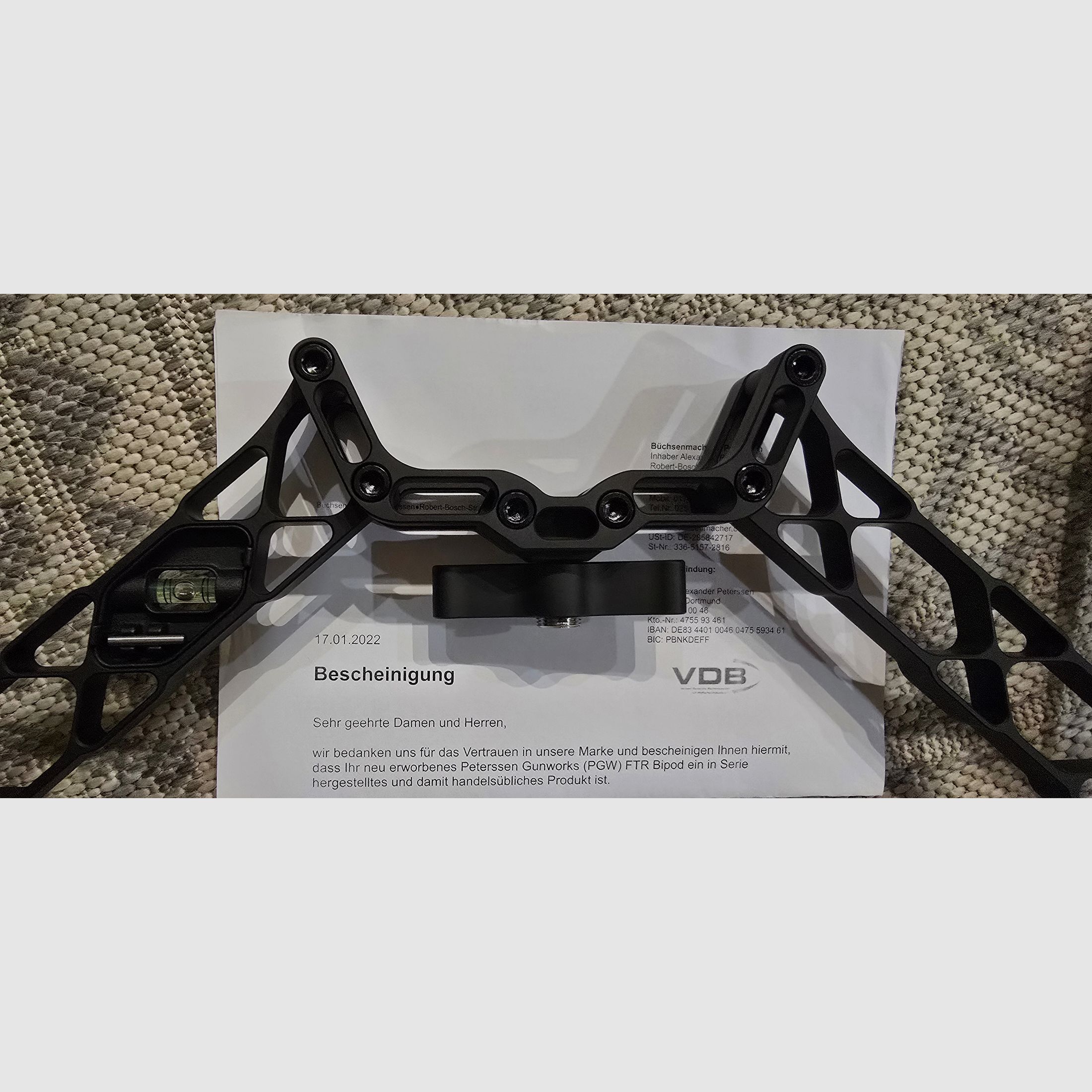 Peterssen Gunworks (PGW) bipod FTR, as new including MDT. MLOK adapter