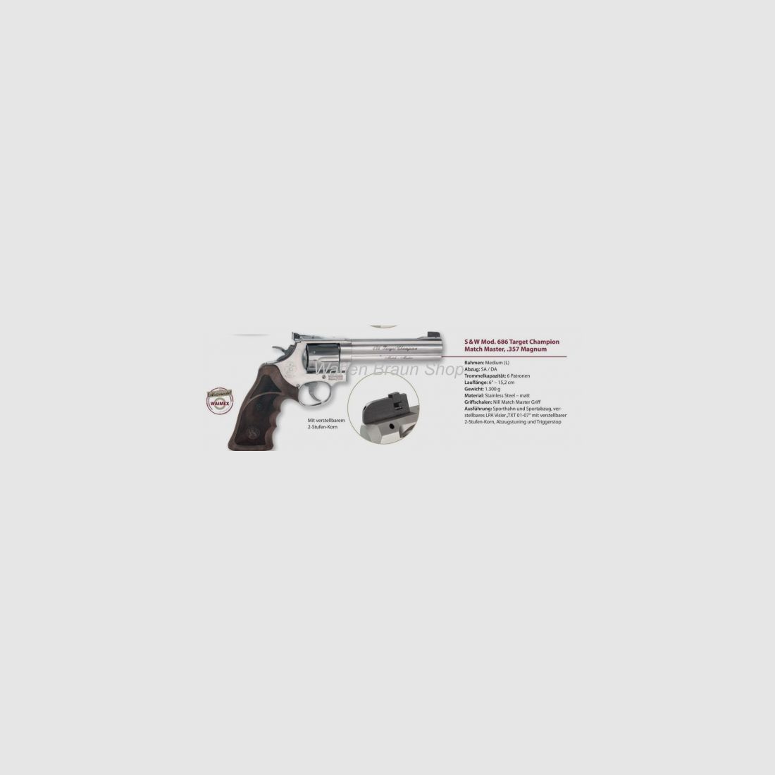 Smith & Wesson Mod. 686 TC "Match Master", 6", kal. .357 Mag., roestvrij staal/mat