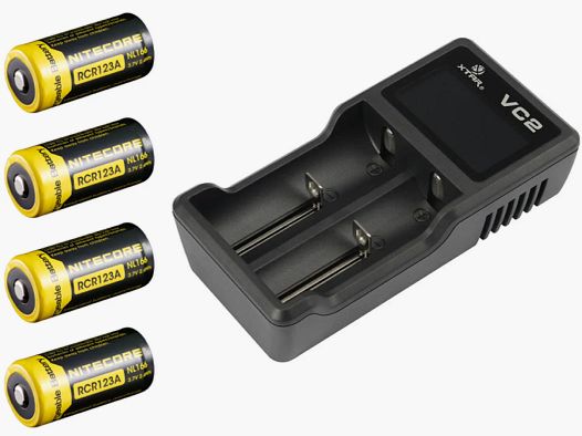 Cargador con baterías de litio CR123 adecuadas