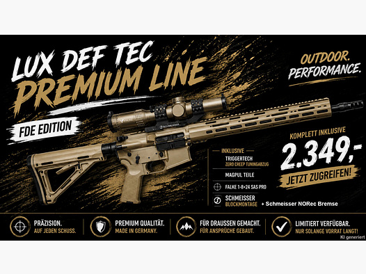 Lux Def Tec L5L FDE Premiumline 16,75" inkl. Triggertech Zero Creep Trigger Magpul Schaft und Griff, Falke 1-8x24SAS Pro, SM34Mount und Norec Bremse