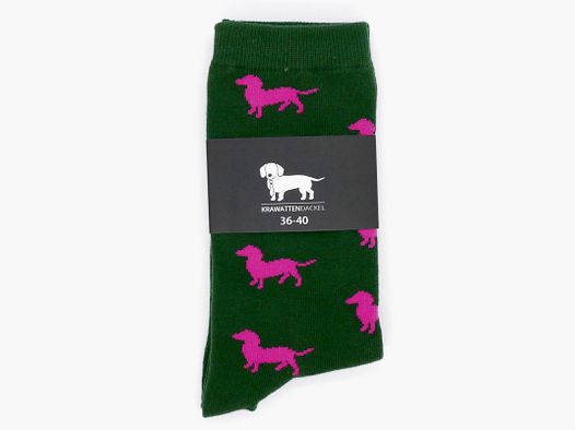 Krawattendackel Socken grün Dackel pink Größe 36-40 Damenstrümpfe