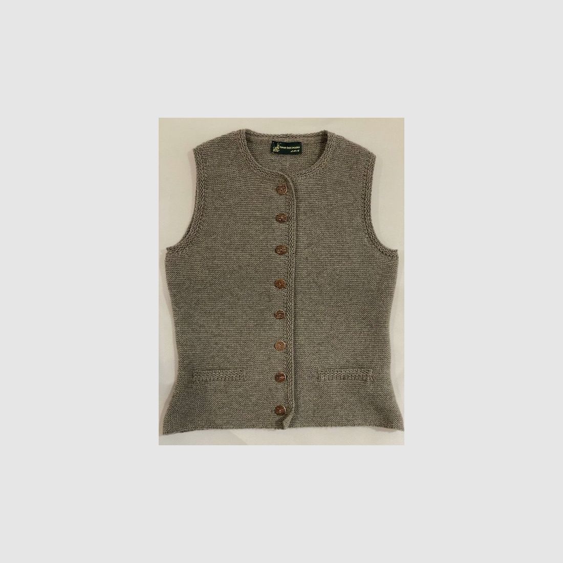 Gilet in lana merino color khaki, immagine 1 di 2