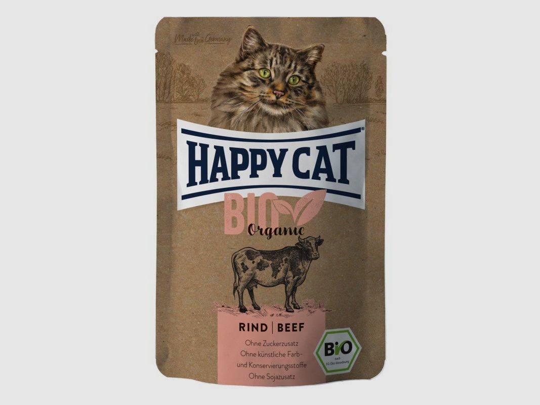 Happy Cat Katzen Nassfutter Bio Rind 85 g x 12 Stk.