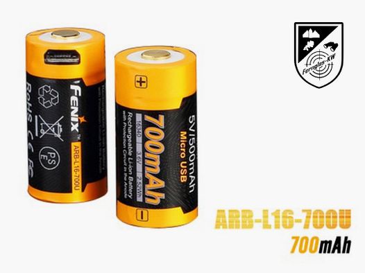 2x Fenix ARB-L16-700U geschützter Li-Ionen Akku 16340 RC123A für PD25 PD22UE