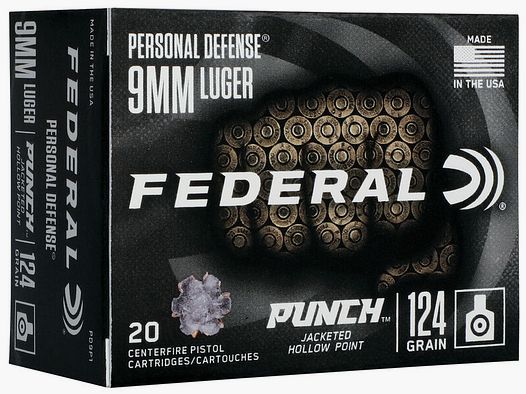 Federal Personal Defense Punch 9mm Luger 124GR JHP 20 cartridges