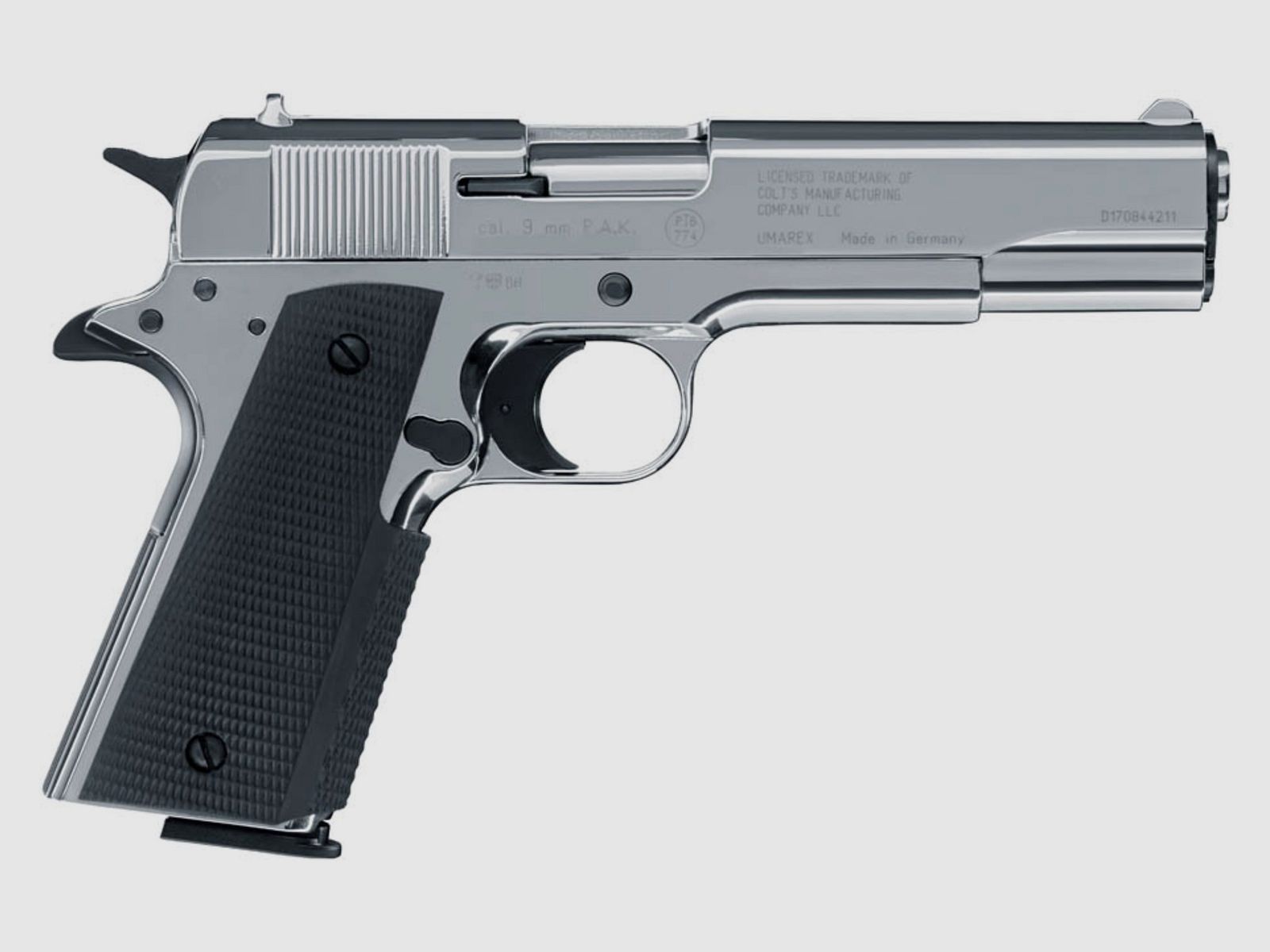 Umarex 317.02.38 Colt Government 1911 A1 9 mm P.A.K. Polished Chrome Pyro