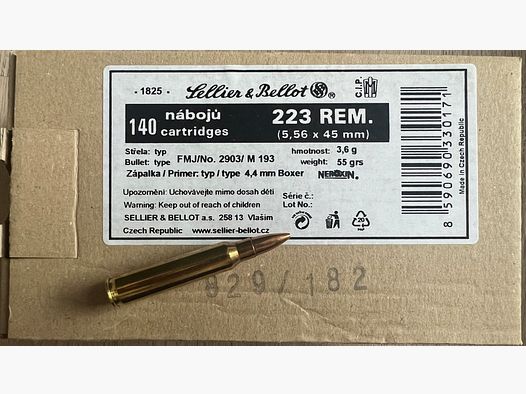 Sellier & Bellot .223 Rem 55 gr FMJ (M193) – 140 Schuss – Neu | 8 Packungen vorhanden