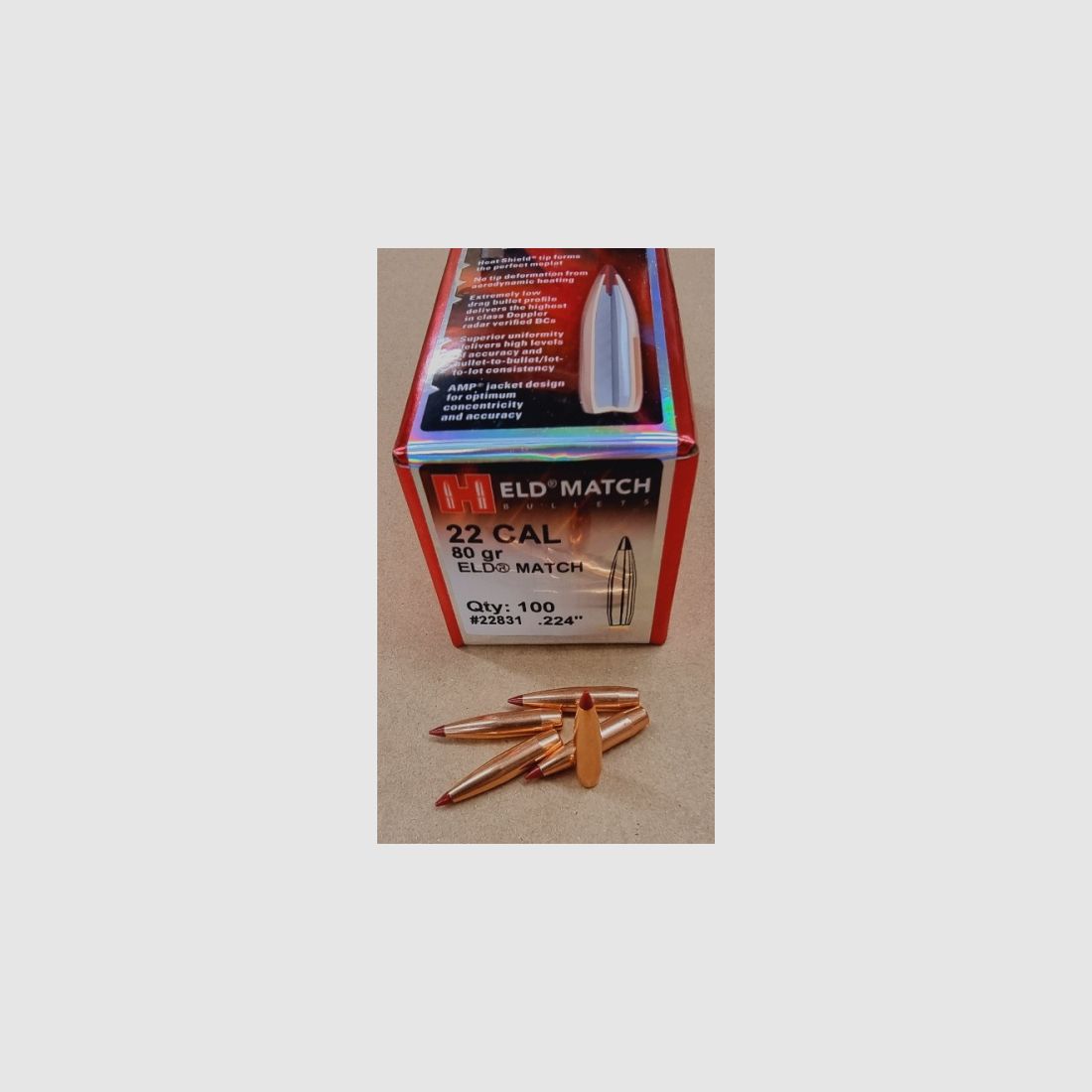 .22/.224/80grs ELD Match Hornady No. 22831 Geschosse 100 Stk.