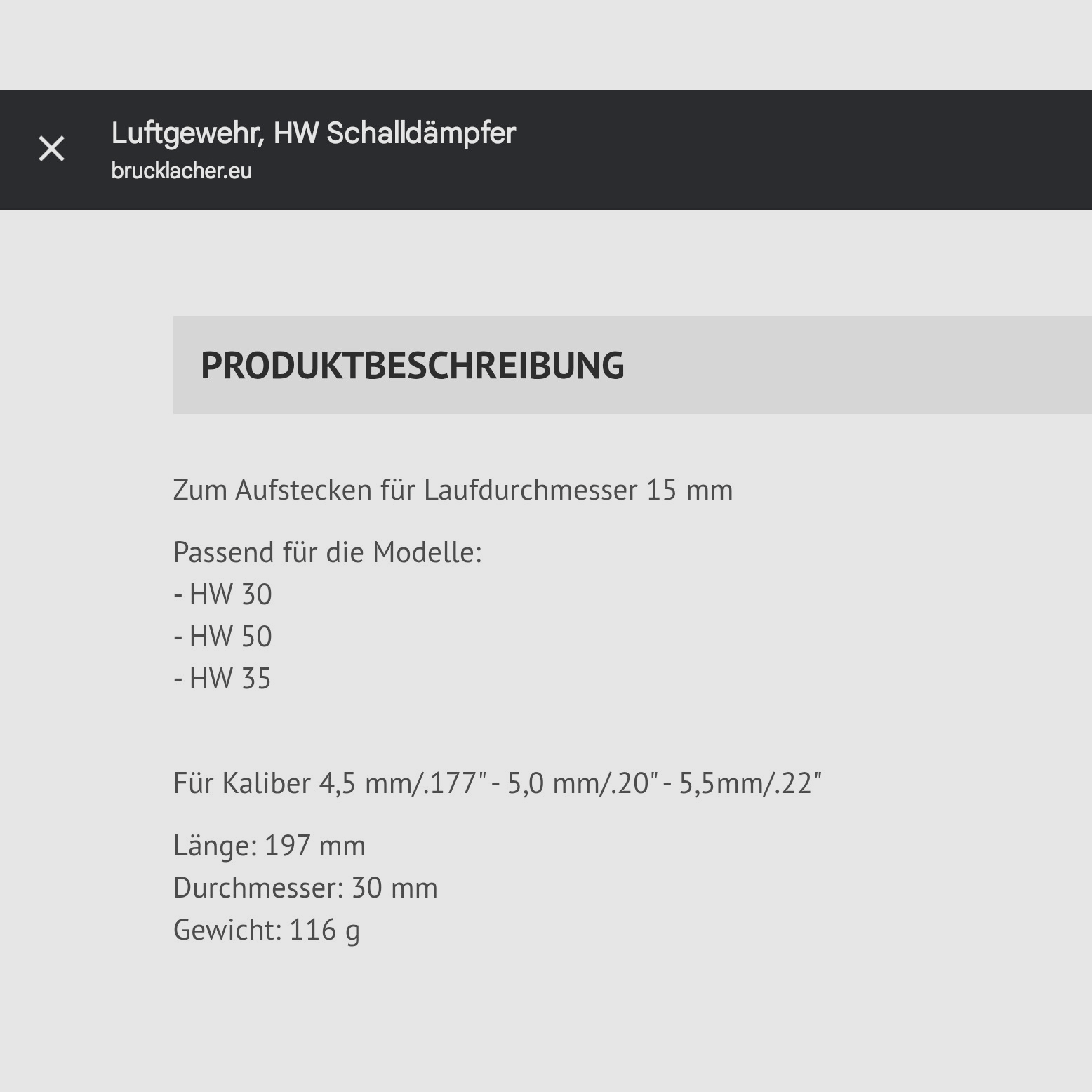 Schalldämpfer für Luftgewehr/ Lauf 15 mm