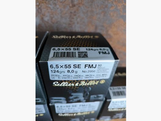 Sellier & Bellot 6,5x55 FMJ 8,0g / 124grs.(50 Patronen je Packung) S&B Munition 6,5 x 55 Schweden Mauser 