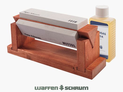 Holzblock mit drei Abziehsteinen