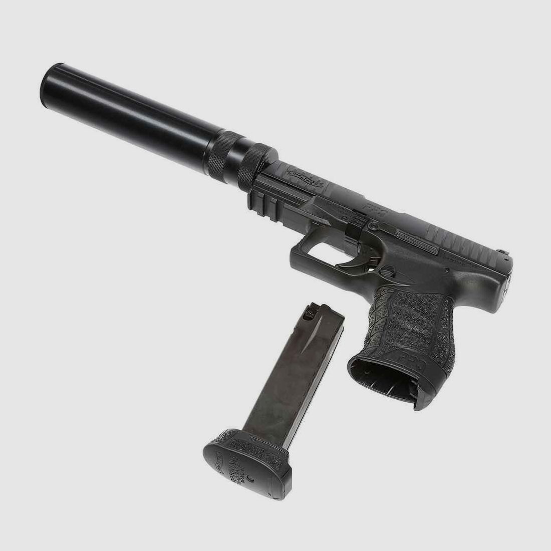 Walther Schreckschuss Pistole PPQ M2 Navy Kit 9 mm Schreckschuss mit Schalldämpfer+3 x17 Schuss Magazin