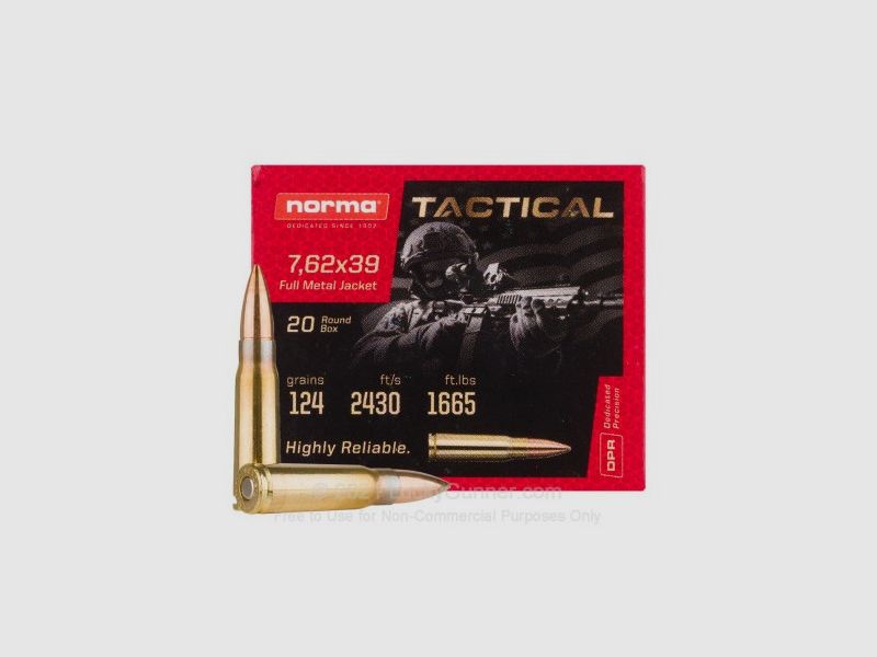 NORMA 7.62x39 Tactical FMJ 124gr, Scatola 1000, immagine 1 di 2