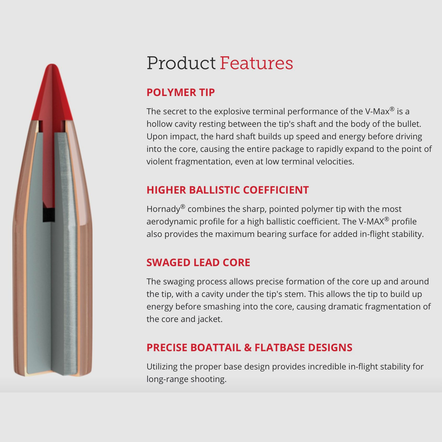 Hornady 167149 .22 WMR V-Max 1,9g 30grs. munición de rifle sin plomo