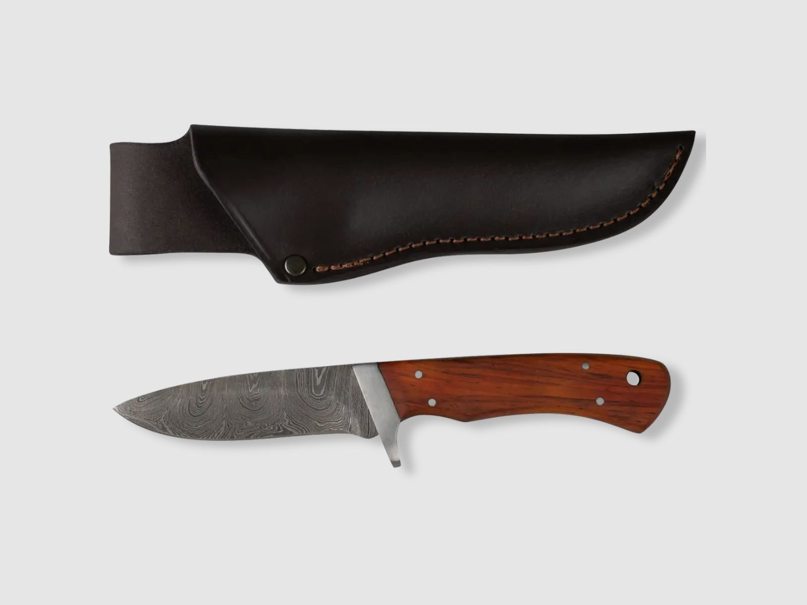 Alljagd Damast-Jagdmesser mit Eichenholzgriffschalen